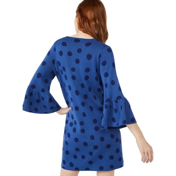 Women’s Free Assembly Ruffle Sleeve Mini Polka Dot Retro Vibes Roomy Sweater Dre - Picture 2 of 7